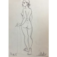 "Обнаженная обернулась" а4 набросок 21 x 29,7 см