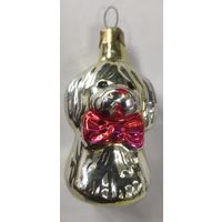 Елочная игрушка СССР.Собачка с бантом.