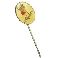 Винтажный значок  с надписью "Alpina".  Это коллекционный предмет, связанный с историей швейцарского часового производства