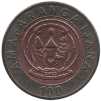 Республика Руанда. 100 франков 2007. Биметалл.