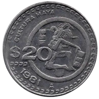 МЕКСИКАНСКИЕ СОЕДИНЁННЫЕ ШТАТЫ. 20 ПЕСО 1981. КУЛЬТУРА МАЙЯ. 32 мм. ОТЛИЧНАЯ