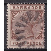 82.BrKCI. Великобритания. Колонии. Барбадос. Стандарт. Виктория. 1885 г. 4P. Mi.#37.