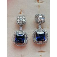 Серьги серебро 925 пробы с синим камнем