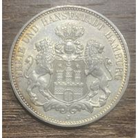 Монета 3 марки 1911 год. Гамбург. Германская империя. Серебро