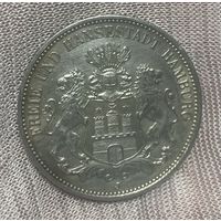 Монета 3 марки 1911 год. Гамбург. Германская империя. Серебро