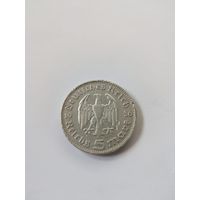 5 рейхсмарок 1936 года , Германия,третий рейх,буква J,серебро 900