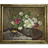 Кеслер М.Л "Розы", 1991год. ДВП, масло. Размер с рамой 58х48 см.