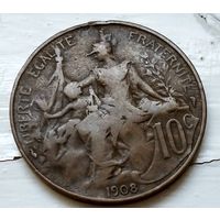 Франция 10 сантимов, 1908 2-5-14