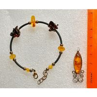 Лот: браслет и кулон. Янтарь.