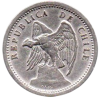 Республика Чили. 20 сентаво 1940. Фауна. Кондор. Вариант с именем дизайнера.