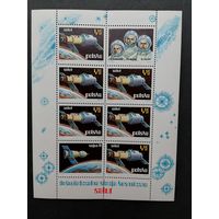 Польша 1973 Блок Mi.53 с 6 марками и 2 купонами "Космические исследования: советская опытная станция "Салют"" (чистый**) марка Mi.2255 каталог 12.00 евро