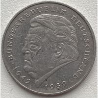 Германия 2 марки 1990 г. G. Франц Йозеф Штраус. 40 лет Федеративной Республике (1949-1989)