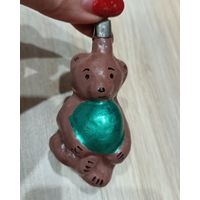 Елочные игрушки, стекло, медведь с мячом, мишка, цирковой медведь