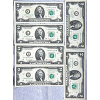 2 доллара США. 6 купюр подряд по номерам. L 12. Сан-Франциско. 2017 год. UNC