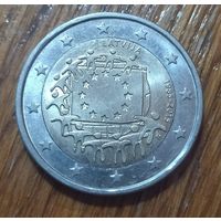 Латвия, 2 евро 2015 года, 30 лет флагу ЕС