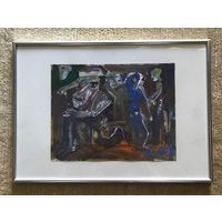 Акулов В.И. "Тайная встреча", 2003 г. Смешанная техника письма. Размер с рамой и паспарту 31х43 см.