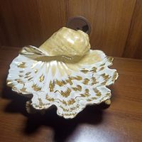 Фарфоровая конфетница ракушка СССР с позолотой