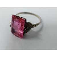 Кольцо, серебро, с розовым камнем