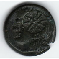 Пантикапей Тетрахалк ЛС - Голова безбородого Сатира влево. Надчекан в виде звезды III век до Н.Э.