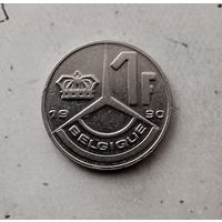 1 франк 1990 года Бельгия (надпись на французском "BELGIQUE"). Король Бодуэн 1(1948-1993).