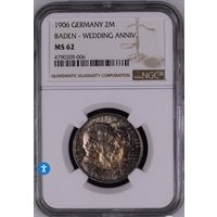 2 марки 1906 Баден свадьба NGC MS62