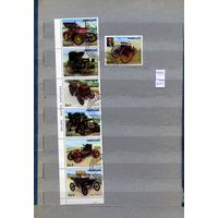 ПАРАГВАЙ 1986,  ретро автомобили 7м  (6м в сцепке)  гашеная