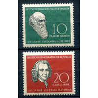 ГДР - 1958г. - Чарльз Дарвин и Карл Линней - 2 марки - полная серия, MNH [Mi 631-632]. #1-GG-22-A-2