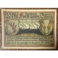 Нотгельд , 20 пфеннигов 1921 год. Форст в Лужице. Веймарская республика