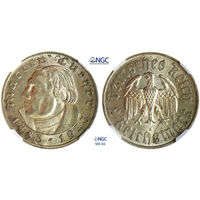 2 рейсхмарки 1933 г. 450 лет со дня рождения Мартина Лютера. Германия. NGC MS 63. Серебро. КМ# 79