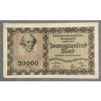 Банкнота 20000 марок 1923 год. Штутгарт Веймарская республика.