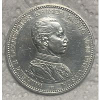 Монета 5 марок 1914 год. Пруссия. Германская империя. Вильгельм II