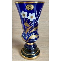 Ваза Чехословакия 1970-80г ручная роспись кобальт стекло
