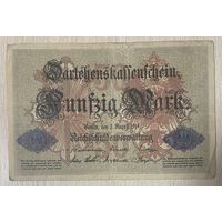 Банкнота 50 марок 1914 год. Германская империя . С рубля без МЦ.