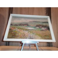 Пейзаж маслом на картоне, 1990 год, размер 34*23 см., "Этюд Околица".