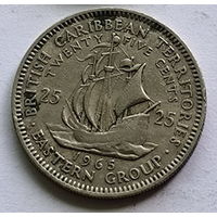 Восточные Карибы 25 центов 1965 год Елизавета корабль