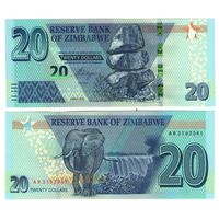 Зимбабве 20 долларов 2020 год UNC