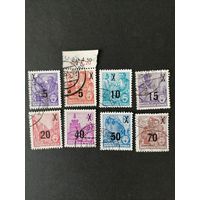 ГДР 1954 Полная серия марок стандарт "Пятилетка" с надпечаткой нового номинала" (гашение без клея) печать типографская Mi.435х-442х каталог 13.40 евро
