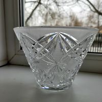 Ваза для сервировки, хрусталь, алмазная грань.