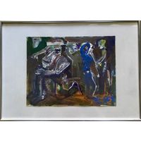 Акулов В.И. "Тайная встреча", 2003 г. Смешанная техника письма. Размер с рамой и паспарту 31х43 см.