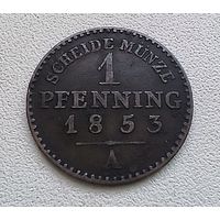 Пруссия 1 пфенниг, 1853  1-15-20