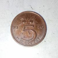 5 центов 1976 года Нидерланды. Королева Юлиана. Красивая монета! Родная патина!