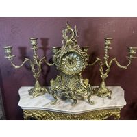 Часы каминные с канделябрами, латунь, кварц, Европа, много лотов с рубля