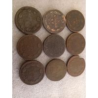Монеты российской империи 2 копейки 9шт
