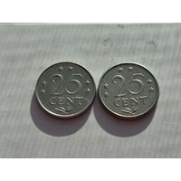Сборный лот 25 центов Нидерландские Антильские острова. Лот состоит из 2-х монет. Монеты не чищены. 45241