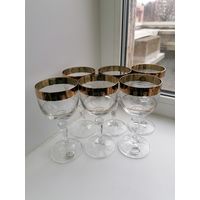 Набор бокалов фужеров для вина Чехословакия, Богемия, пантография, позолота