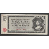 Чехословакия Богемия и Моравия 50 крон 1940 года. Без перфорации. Тип Р-5. Состояние XF-