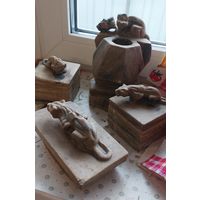 Чернильный прибор Пантеры в стиле ар-деко, камень, резьба. СССР, 1930-е годы