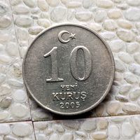 10 новых курушей 2005 года Турция. Турецкая республика. Красивая монета!