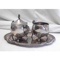 Сервиз Набор кофейный Сливочник+Сахарница на подносе Серебрение Америка USA LEONARD SILVERPLATE