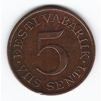 Эстония 5 сентов 1929 г. Br _состояние XF